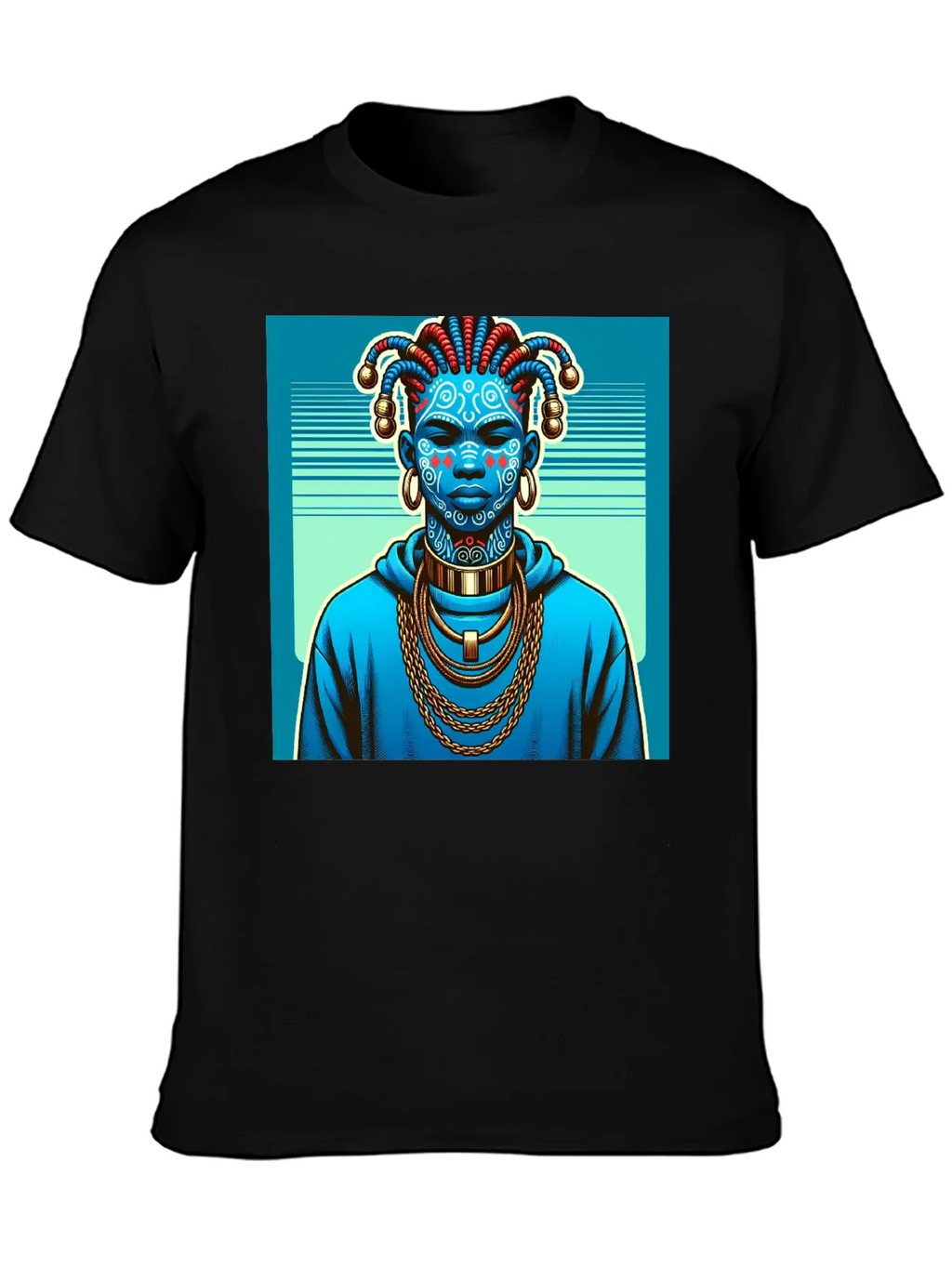 Artistic Graphic Tee - Blue Tribal Design product image 3
