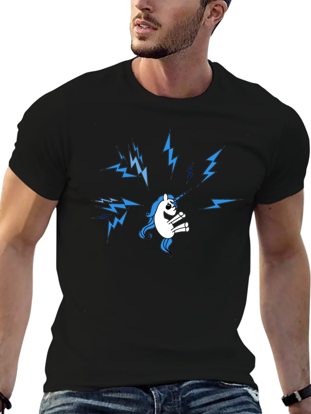 Unicorn Lightning Bolt Graphic Black T-Shirt product image 6