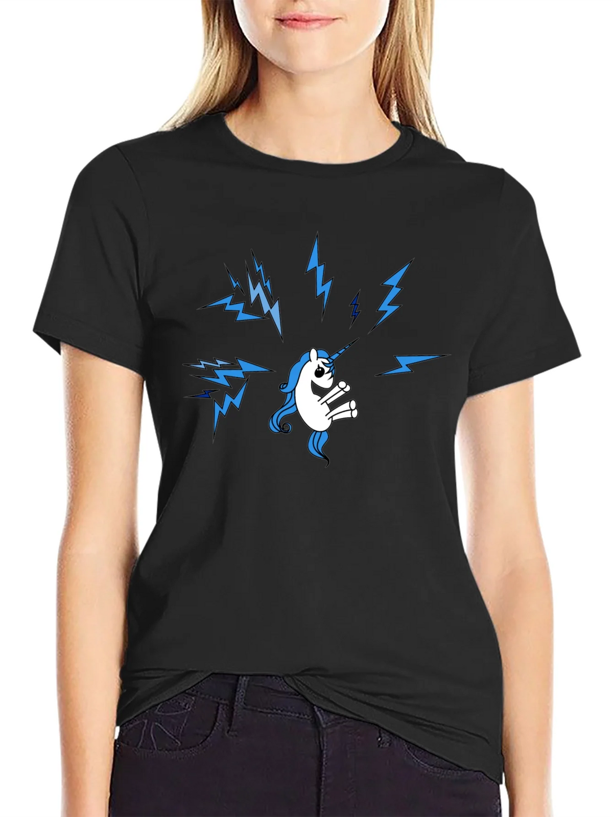 Unicorn Lightning Bolt Graphic Black T-Shirt product image 2