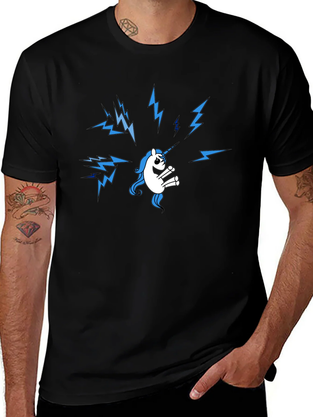 Unicorn Lightning Bolt Graphic Black T-Shirt product image 1