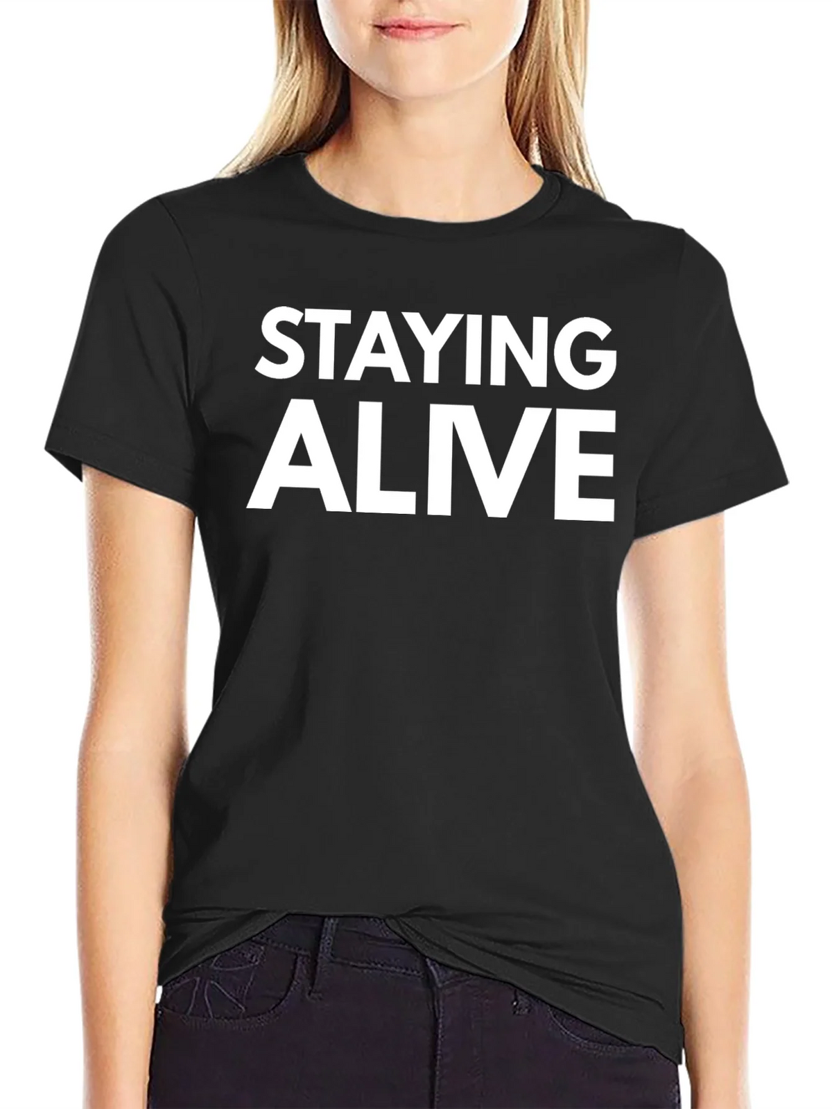 Staying Alive Graphic Tee - Black Cotton T-Shirt product image 2