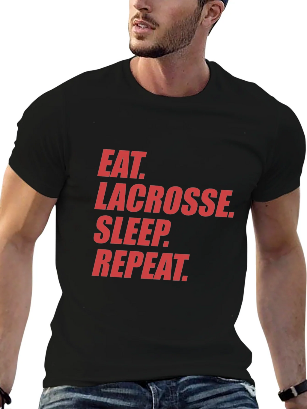 Eat Lacrosse Sleep Repeat Black Graphic Tee product image 6