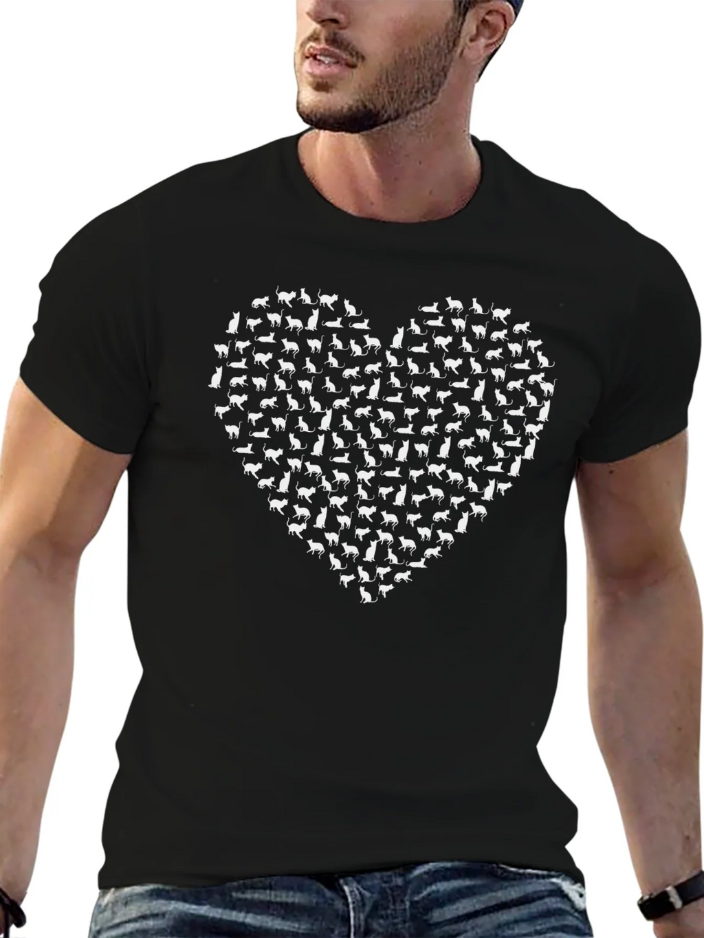 Cat Lovers Heart T-Shirt - Black Cotton Tee product image 6