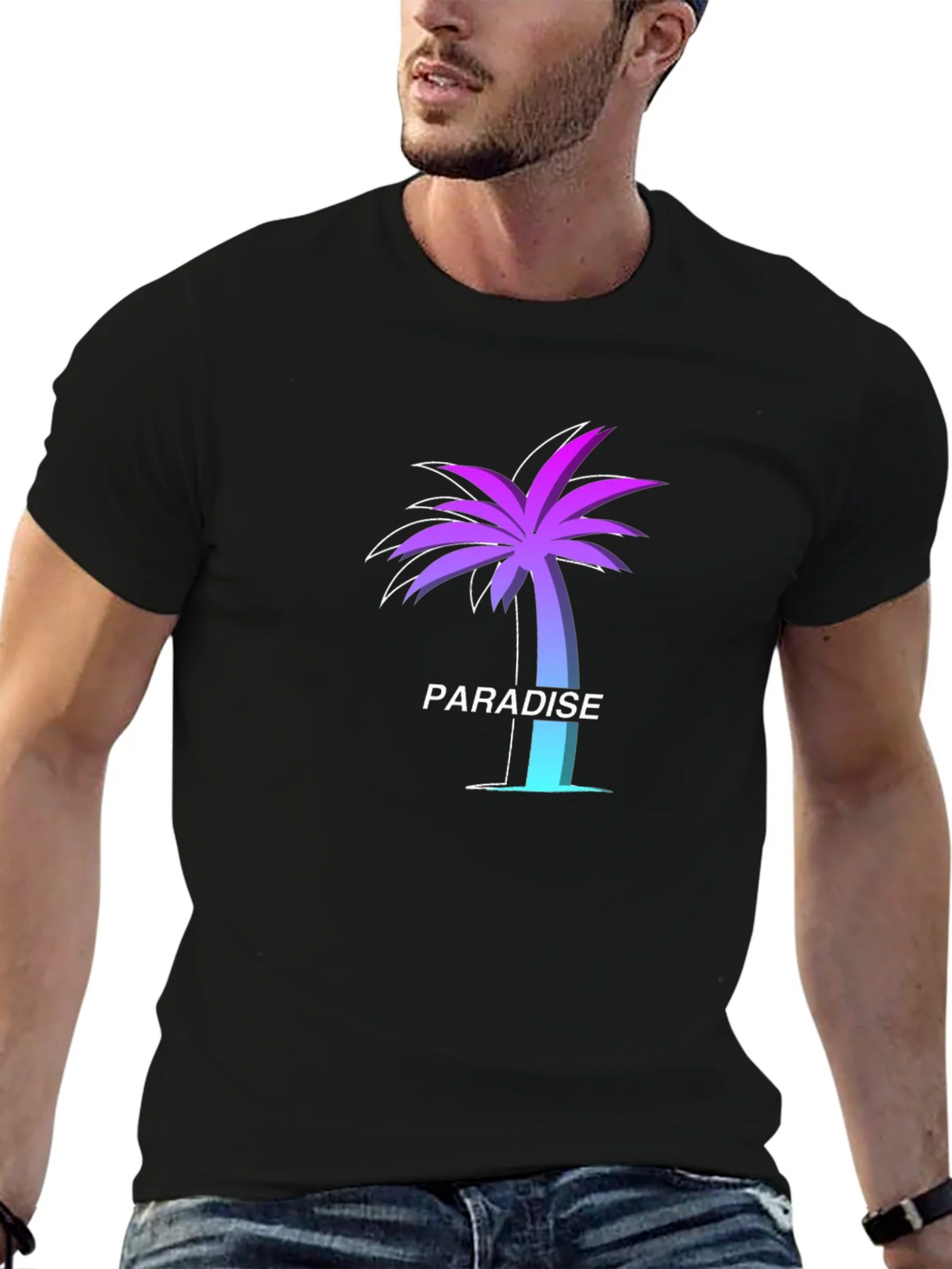 Paradise Palm Tree Graphic Tee - Soft Black T-Shirt product image 4