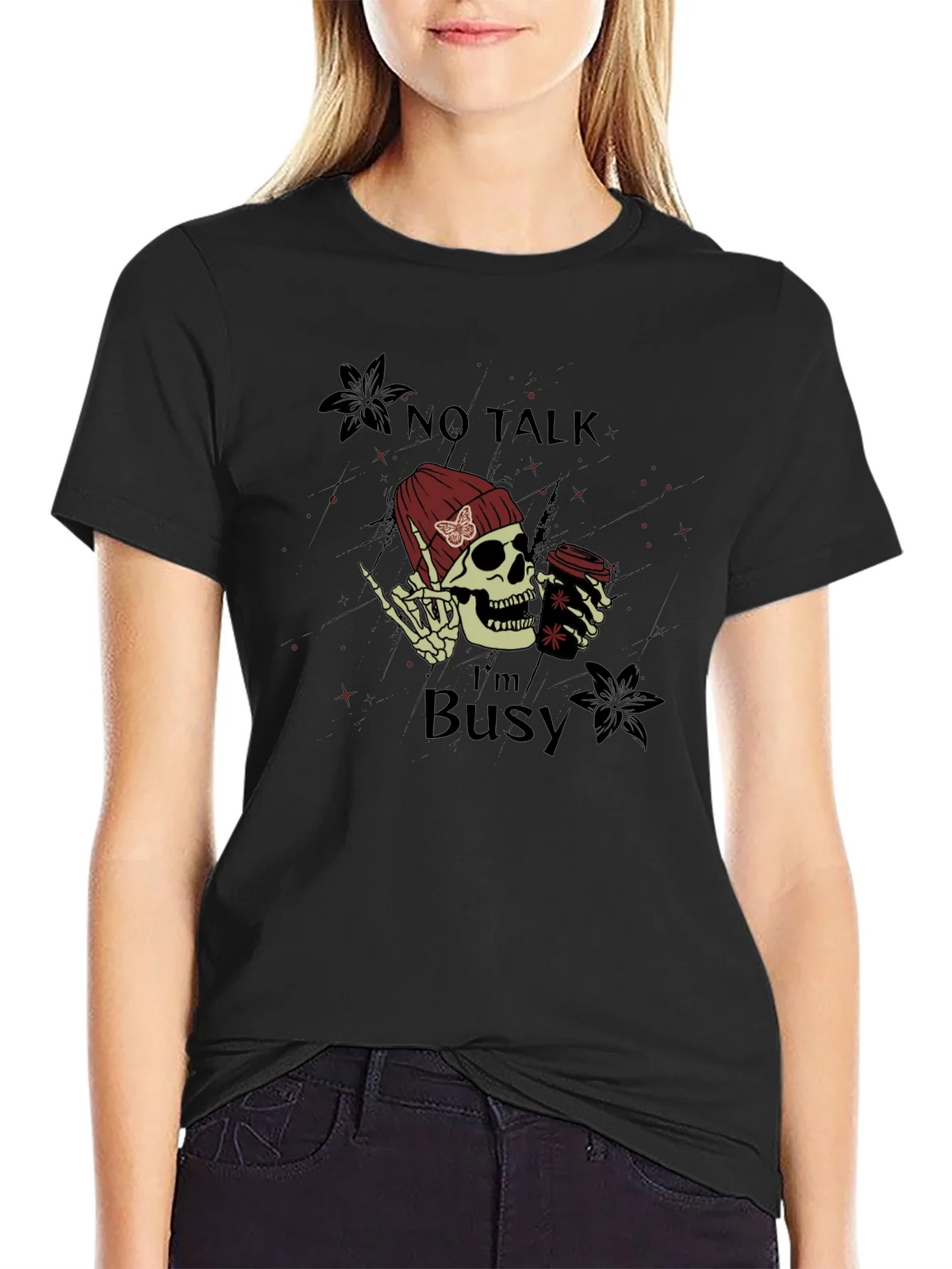 No Talk Im Busy Skull Graphic Tee product image 2