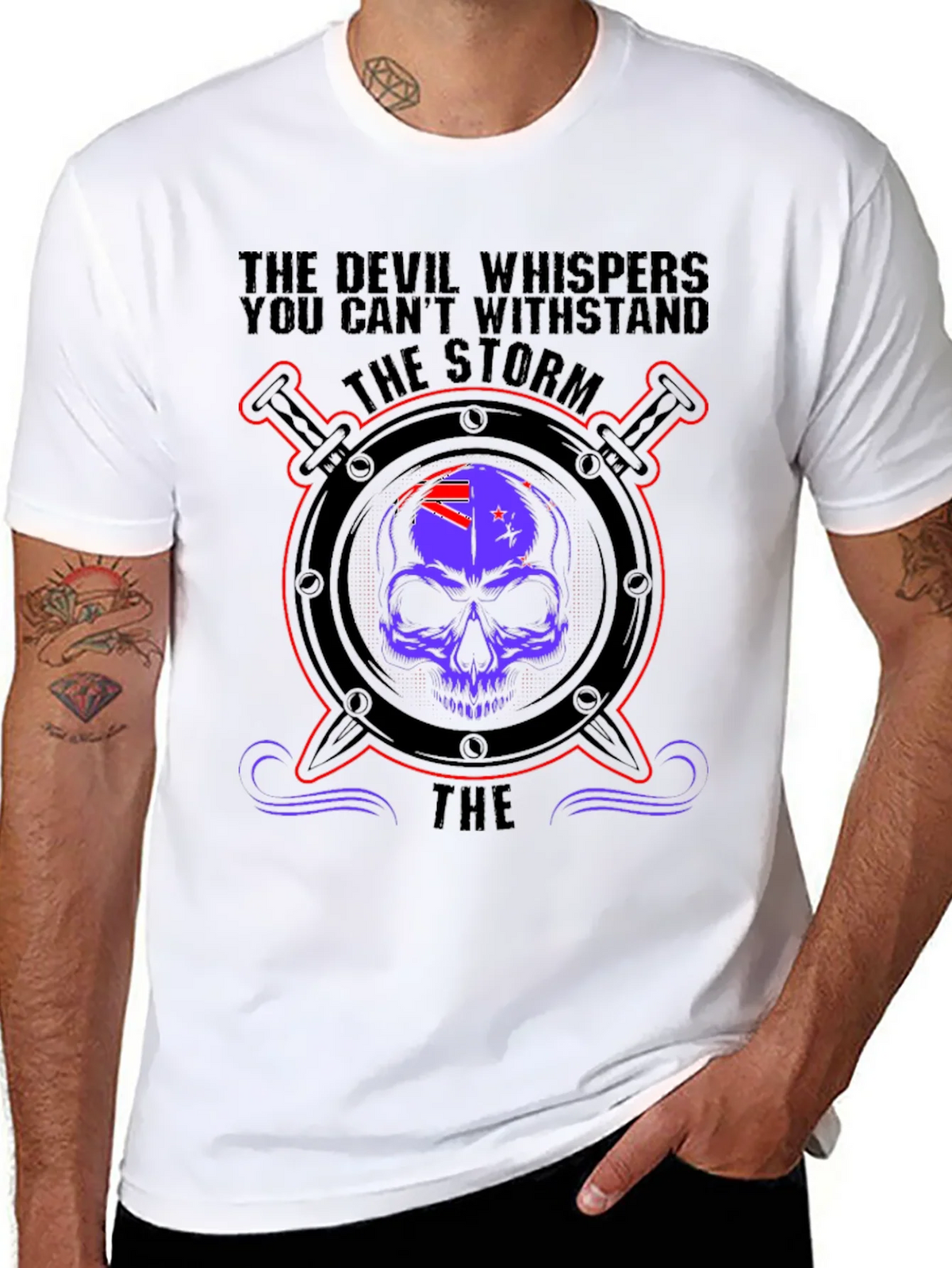 Devil Whispers Storm T-Shirt - Skull & Swords Design product image 4