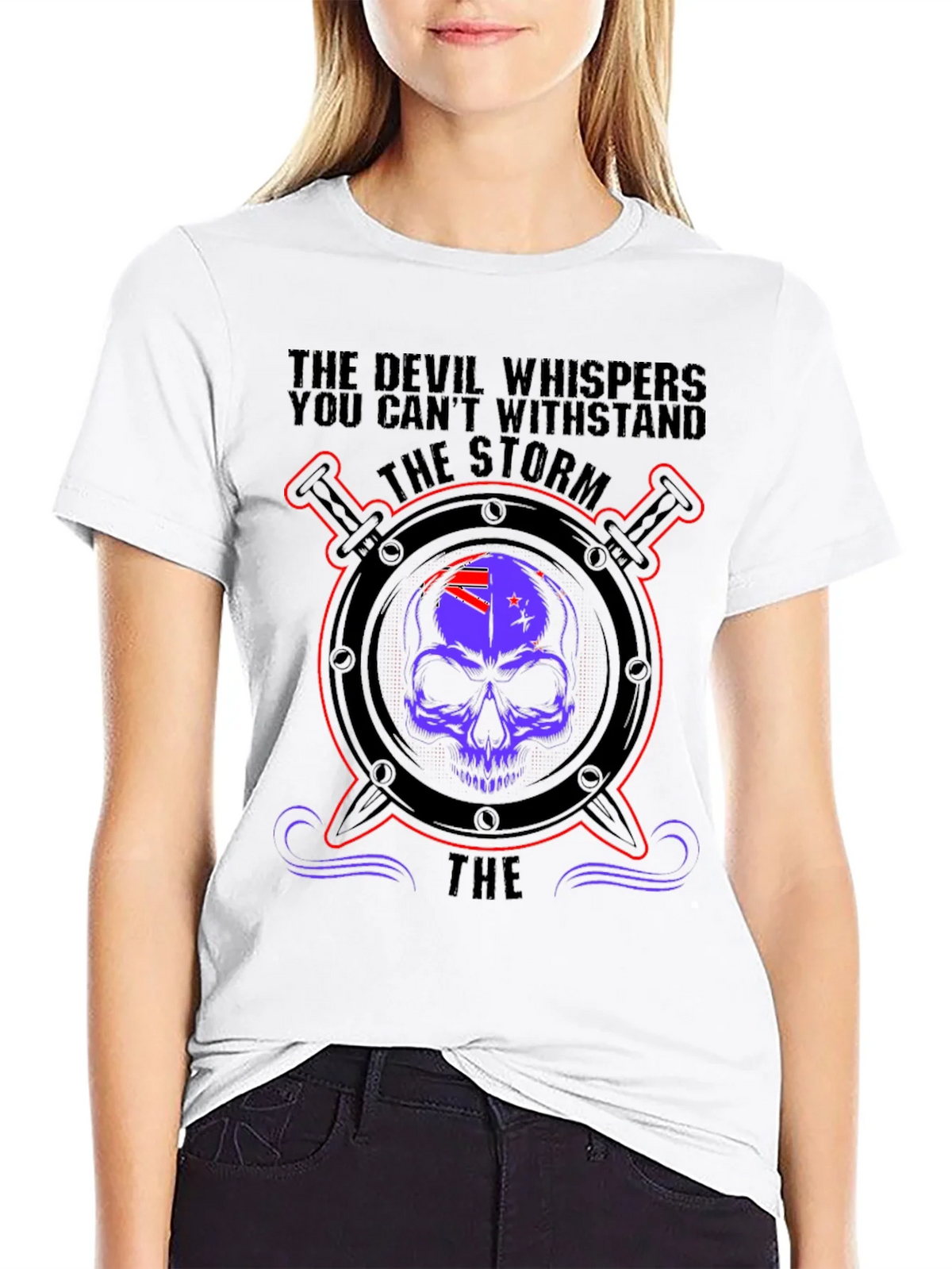 Devil Whispers Storm T-Shirt - Skull & Swords Design product image 5