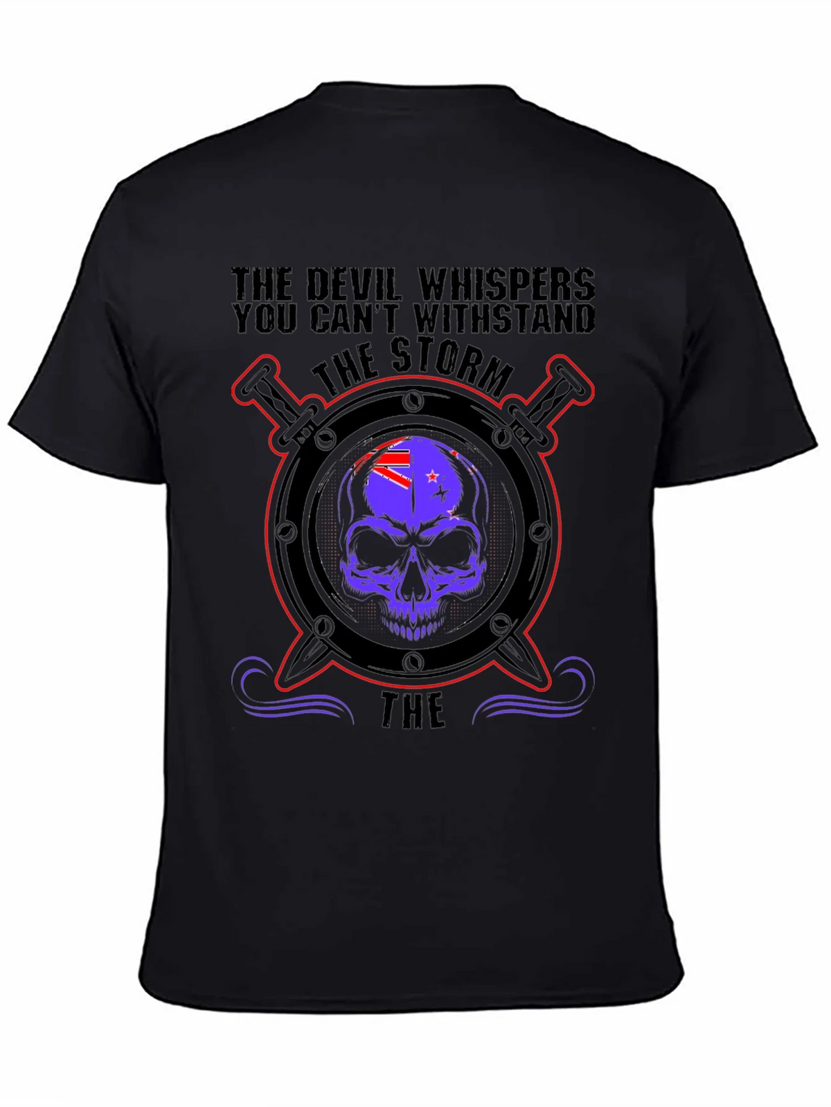 Devil Whispers Storm T-Shirt - Skull & Swords Design product image 2