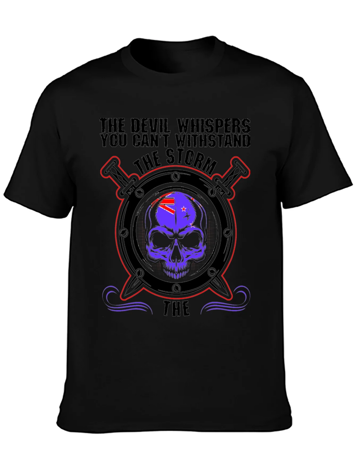 Devil Whispers Storm T-Shirt - Skull & Swords Design product image 1
