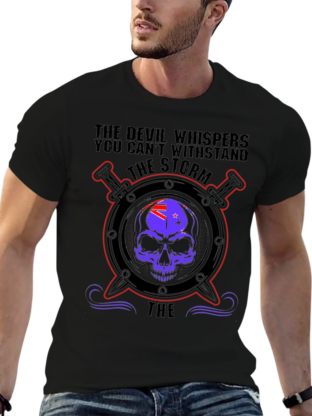 Devil Whispers Storm T-Shirt - Skull & Swords Design product image 3