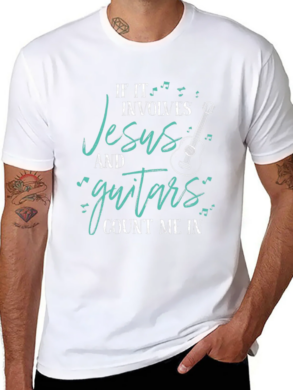 Jesus and Guitars Graphic Tee | Black Crew Neck T-Shirt product image 7