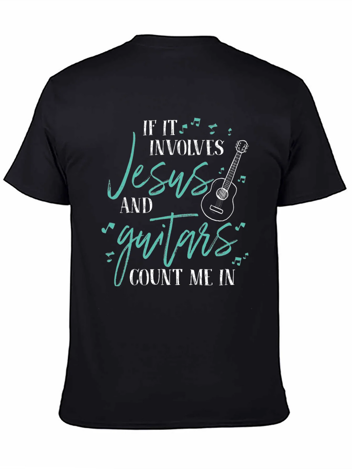 Jesus and Guitars Graphic Tee | Black Crew Neck T-Shirt product image 4