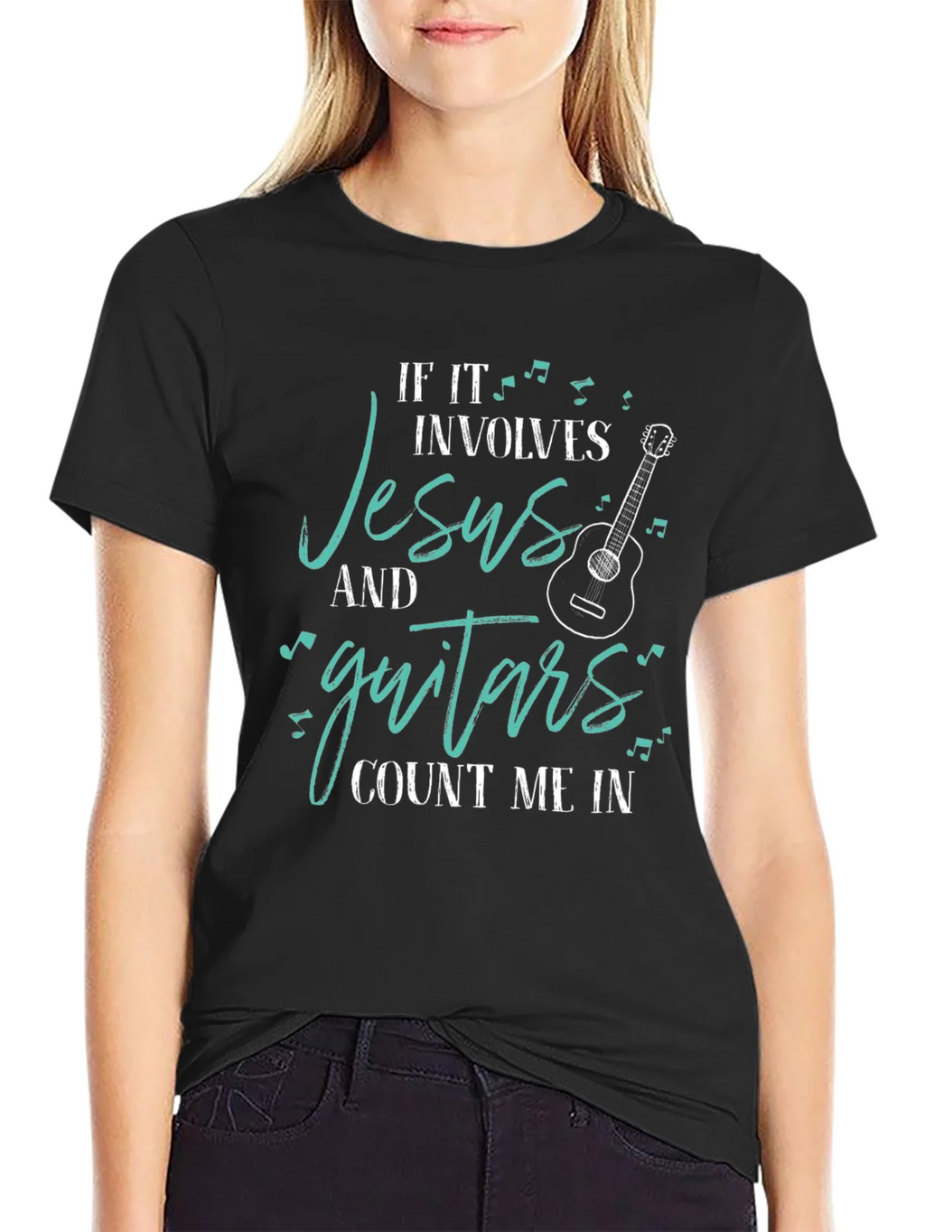 Jesus and Guitars Graphic Tee | Black Crew Neck T-Shirt product image 2