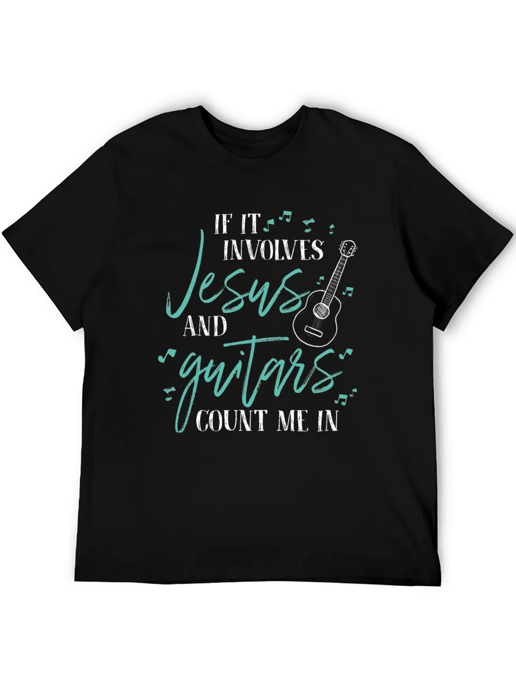 Jesus and Guitars Graphic Tee | Black Crew Neck T-Shirt product image 5