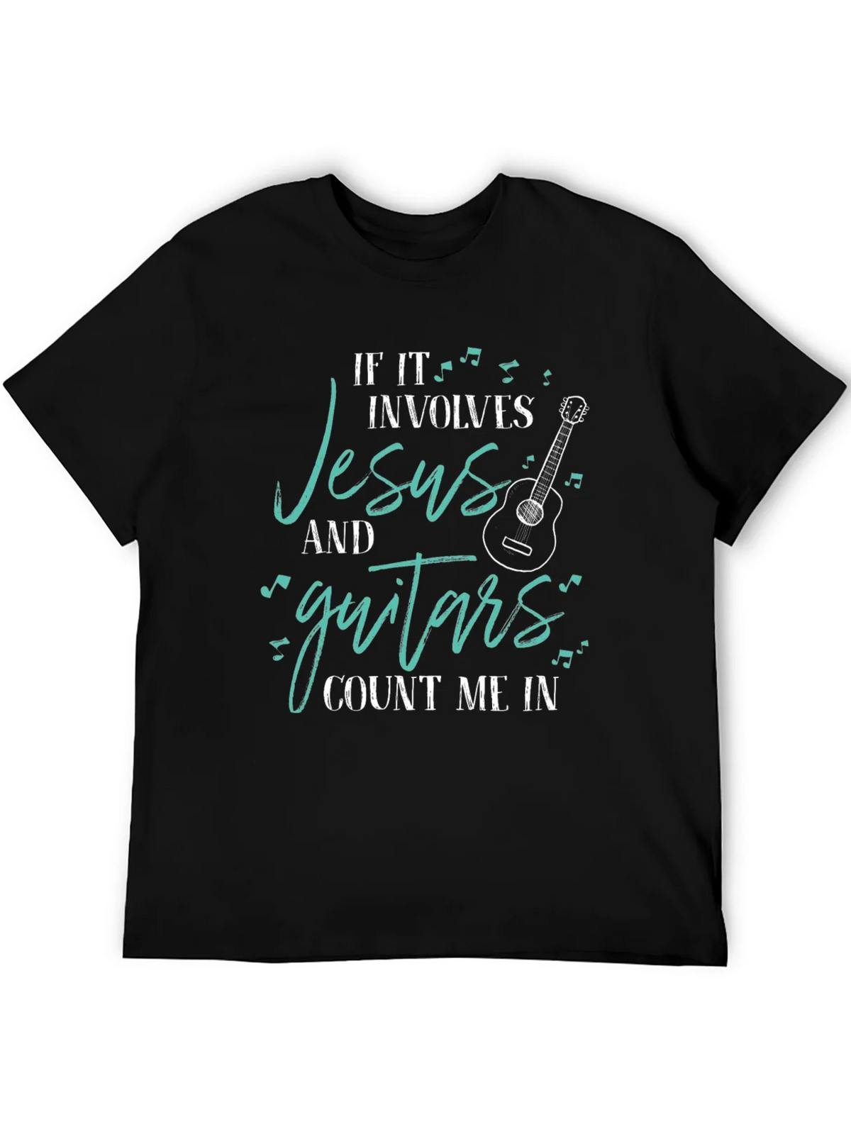 Jesus and Guitars Graphic Tee | Black Crew Neck T-Shirt product image 5