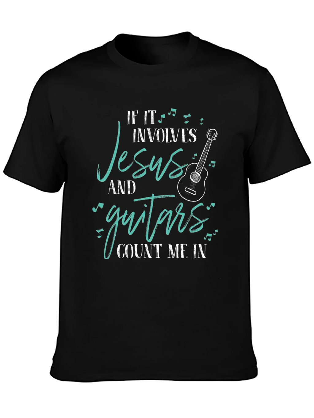 Jesus and Guitars Graphic Tee | Black Crew Neck T-Shirt product image 3