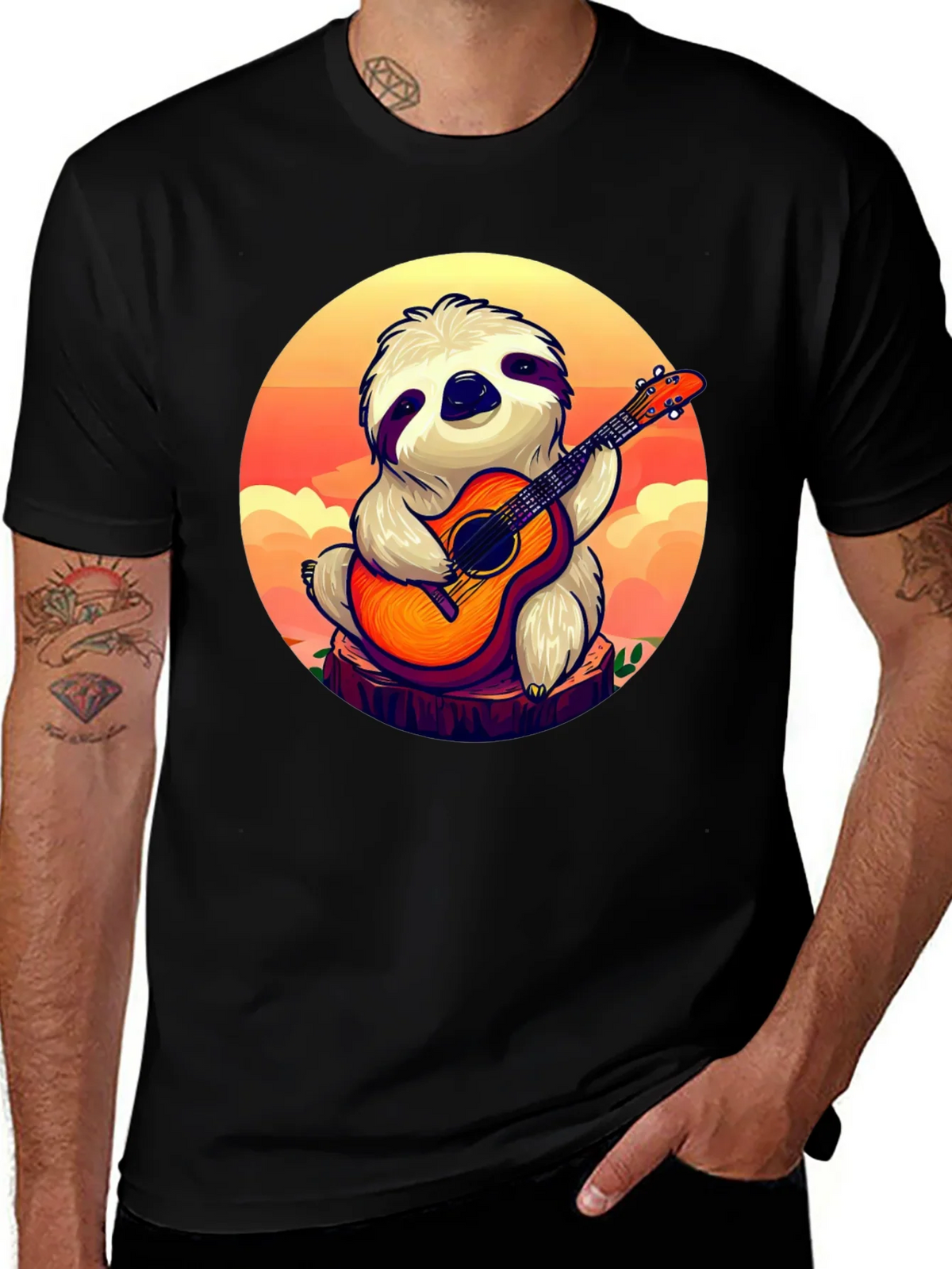 Sloth Guitar Player Graphic T-Shirt - Cute & Comfortable product image 1