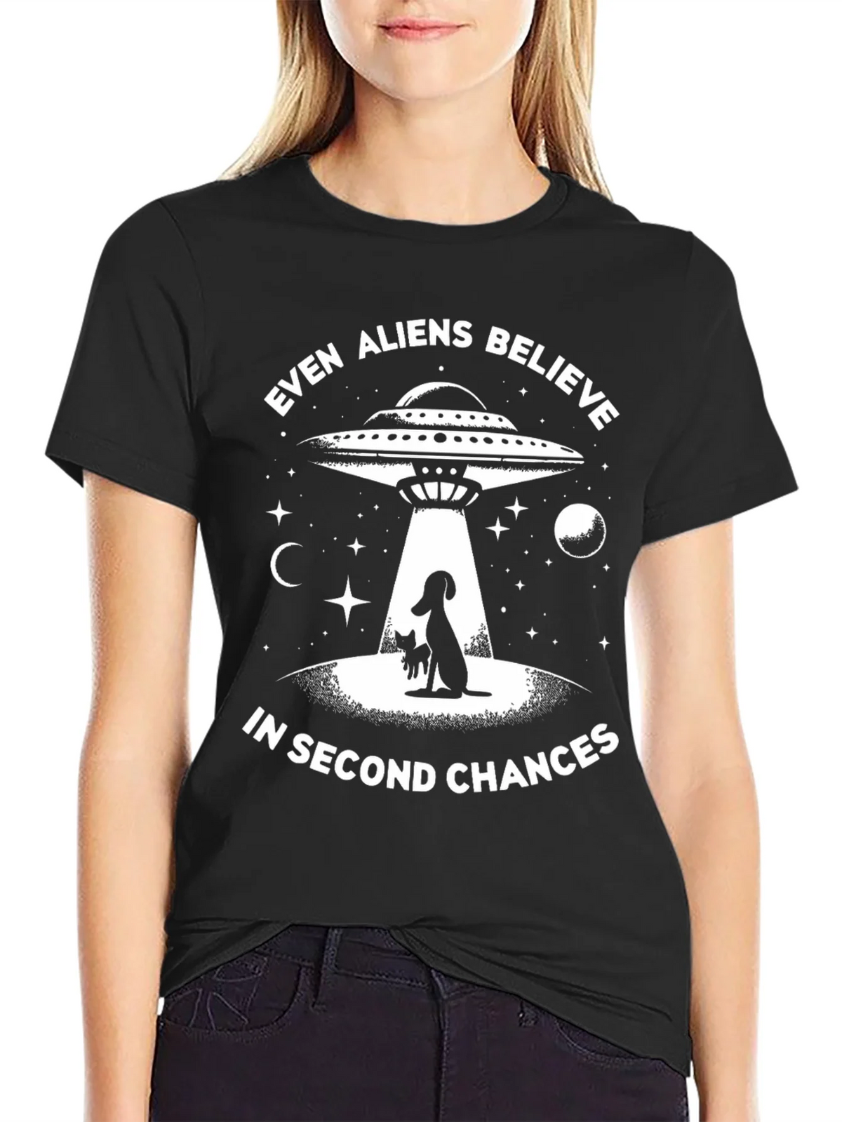 Even Aliens Believe Dog & Cat UFO Graphic T-Shirt product image 1
