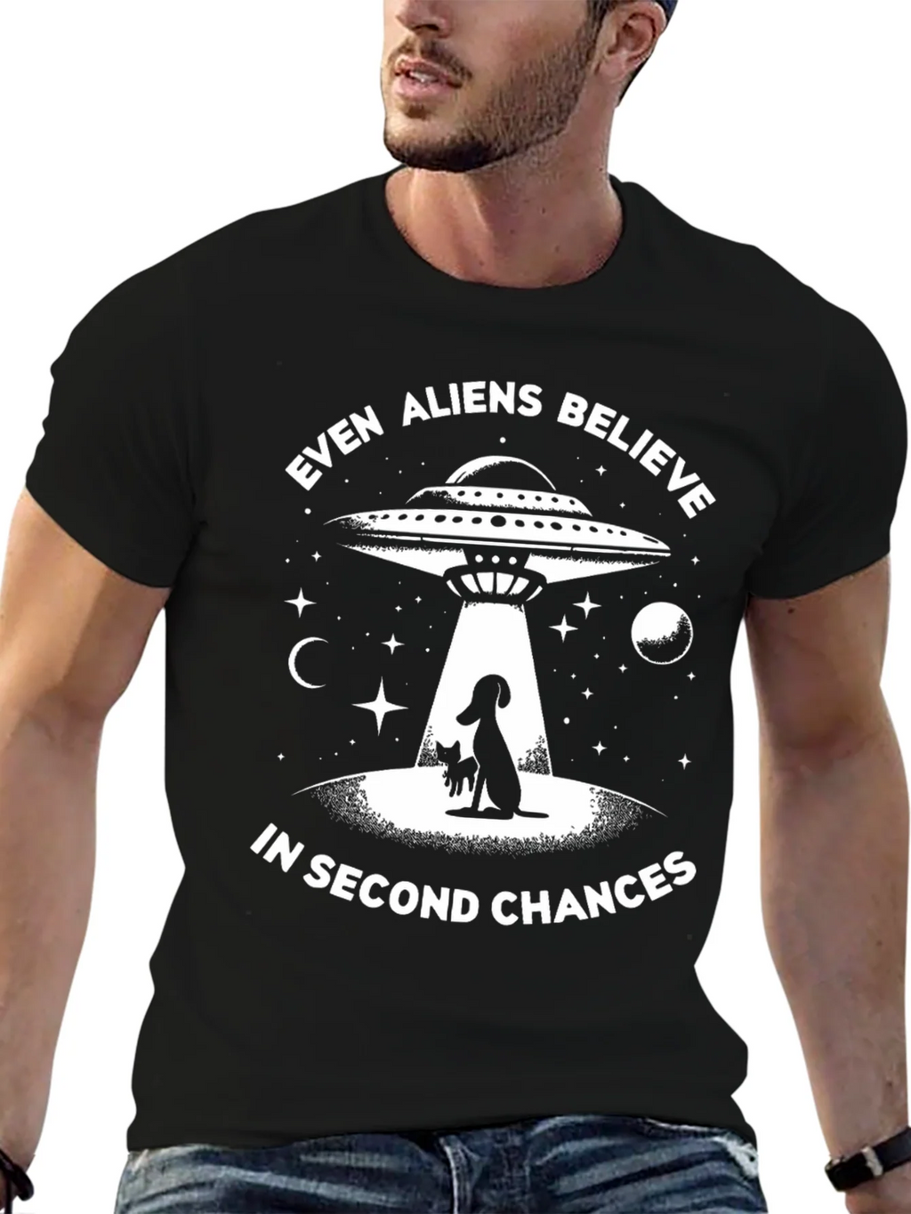Even Aliens Believe Dog & Cat UFO Graphic T-Shirt product image 4