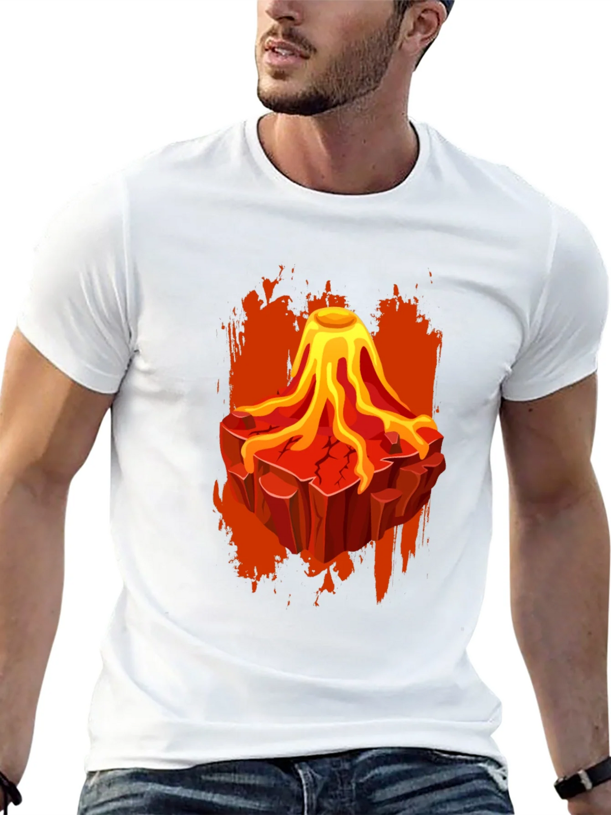 Volcano Lava Graphic Print Black T-Shirt product image 12