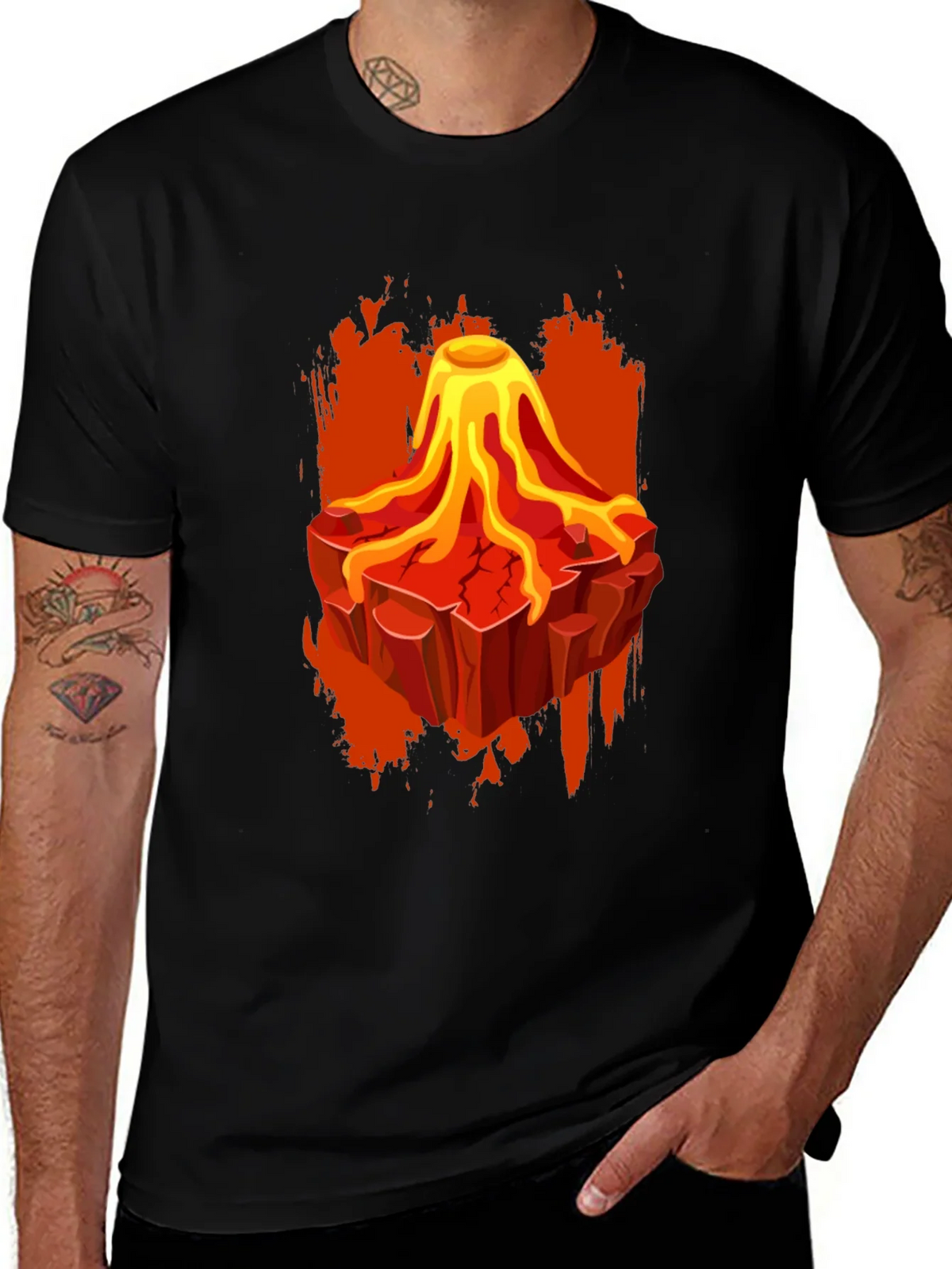 Volcano Lava Graphic Print Black T-Shirt product image 1