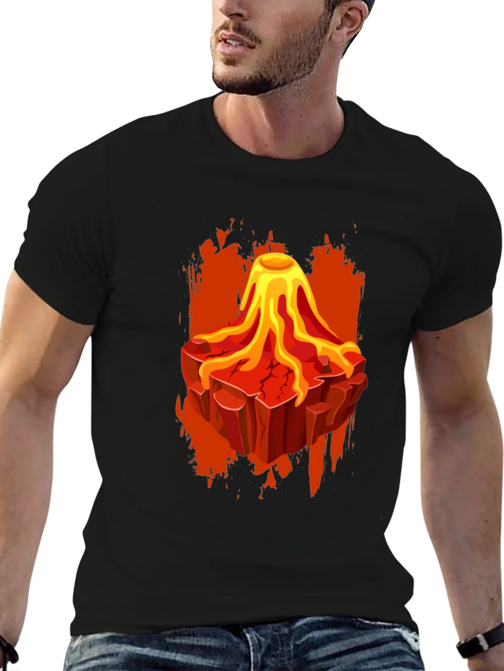 Volcano Lava Graphic Print Black T-Shirt product image 6