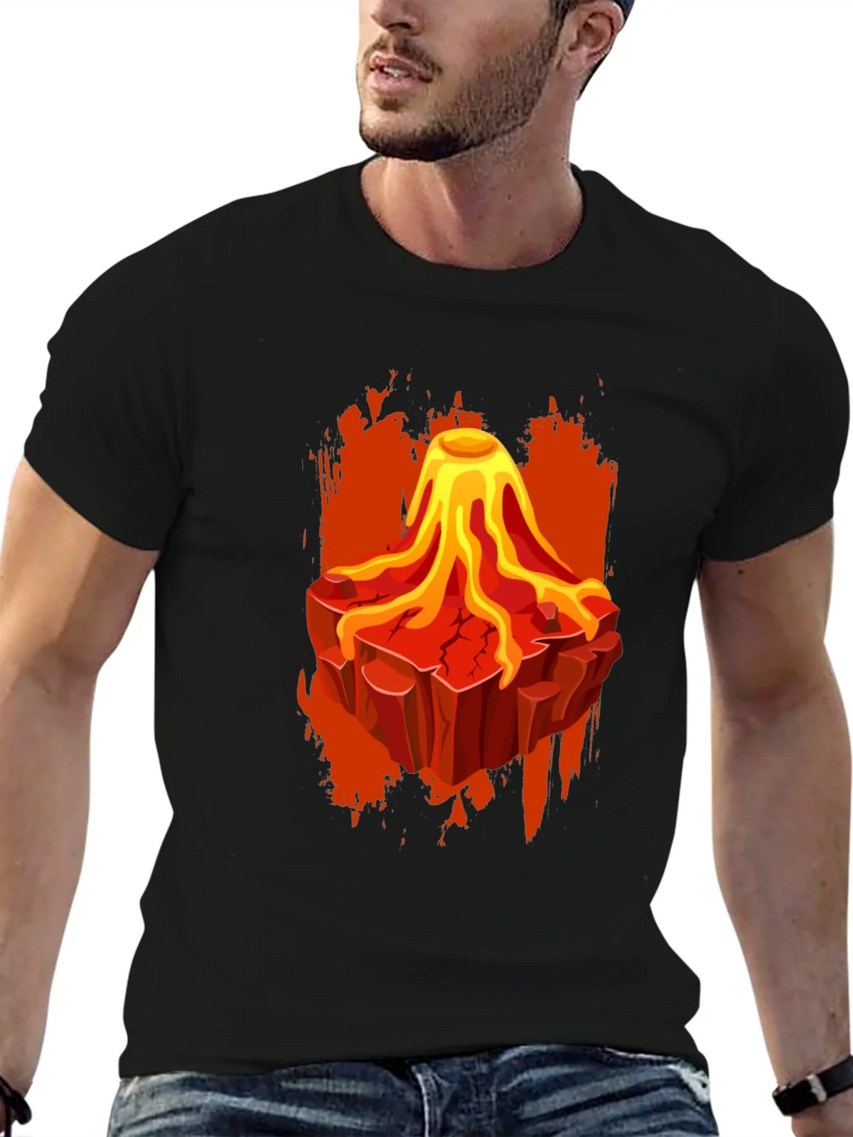 Volcano Lava Graphic Print Black T-Shirt product image 6