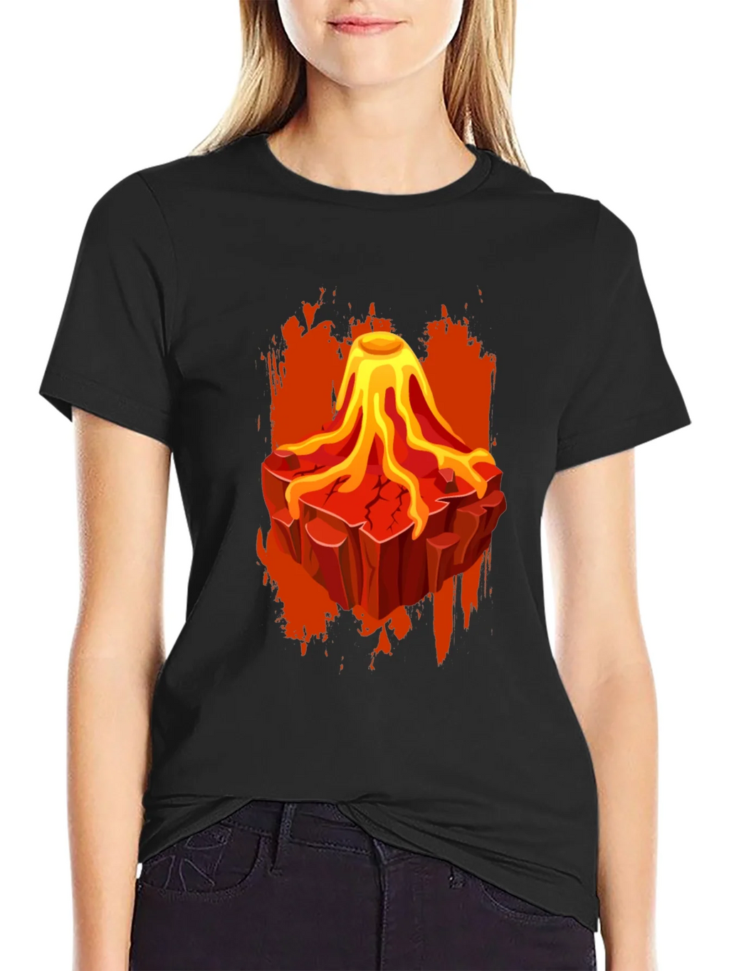 Volcano Lava Graphic Print Black T-Shirt product image 2