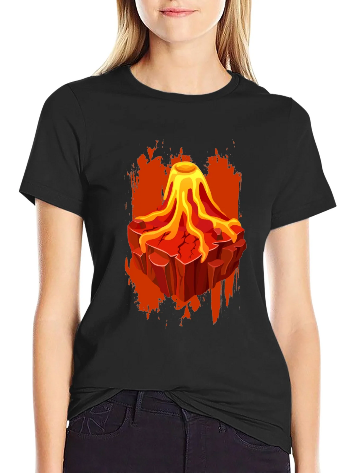 Volcano Lava Graphic Print Black T-Shirt product image 2
