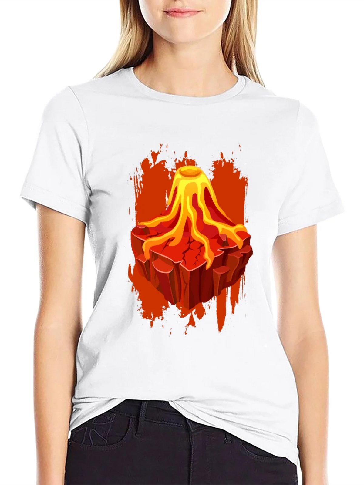 Volcano Lava Graphic Print Black T-Shirt product image 8