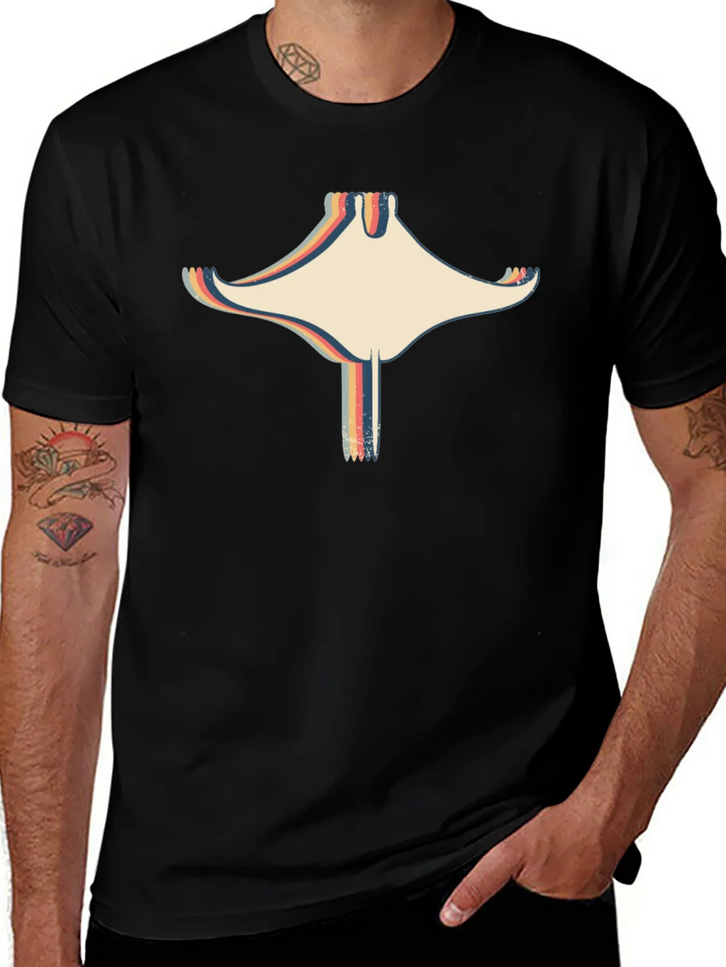 Retro Stingray Graphic Black T-Shirt product image 1