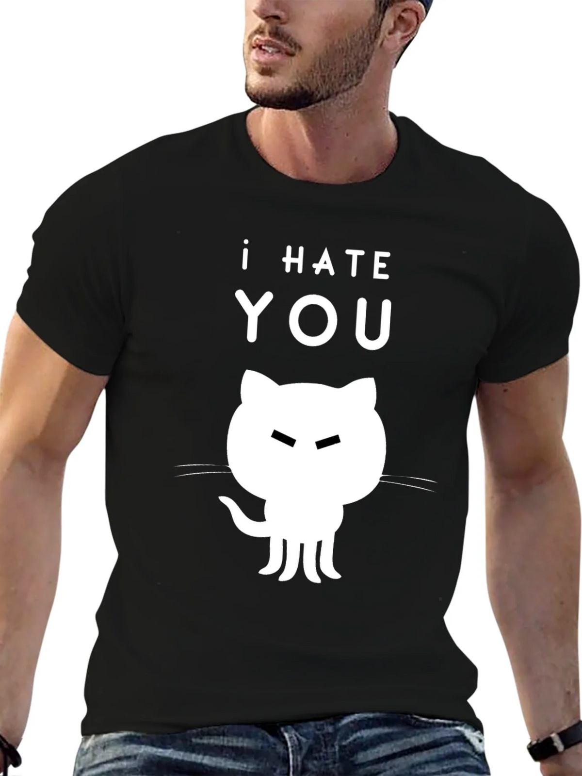 I Hate You Cat T-Shirt - Sarcastic Black Tee product image 5