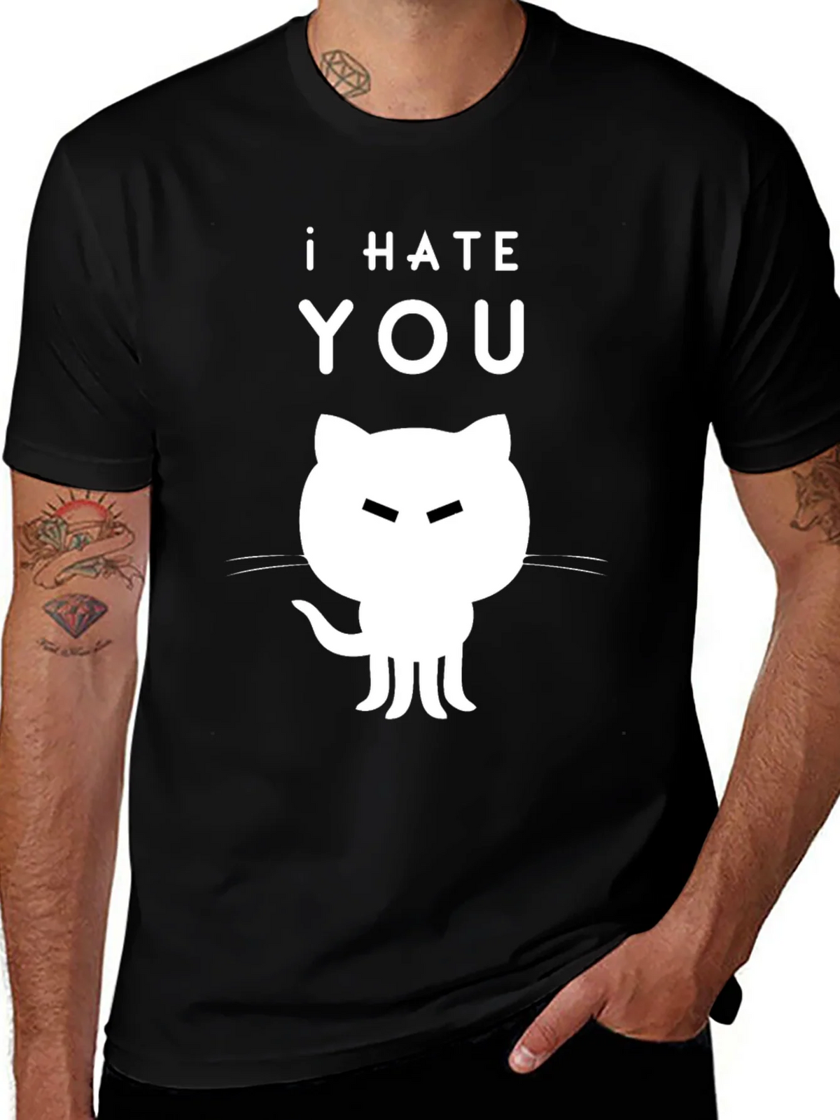 I Hate You Cat T-Shirt - Sarcastic Black Tee product image 1
