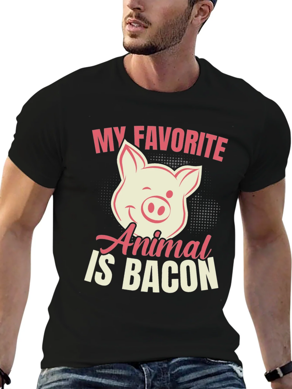 My Favorite Animal Is Bacon Pig Graphic T-Shirt product image 6