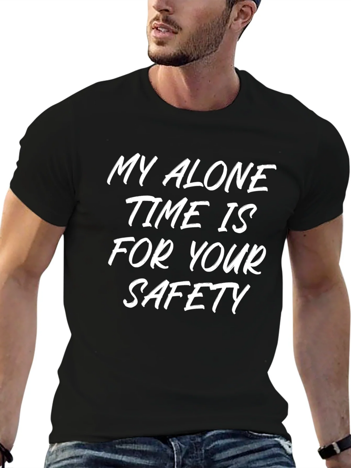 Alone Time Safety Slogan Tee - Black Cotton Shirt product image 6