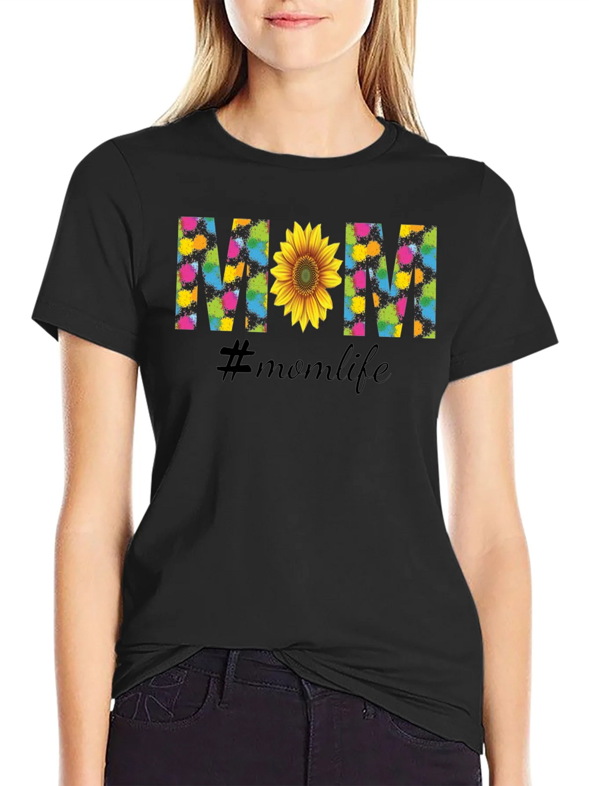 Mom Life Sunflower Graphic Tee - Black product image 1