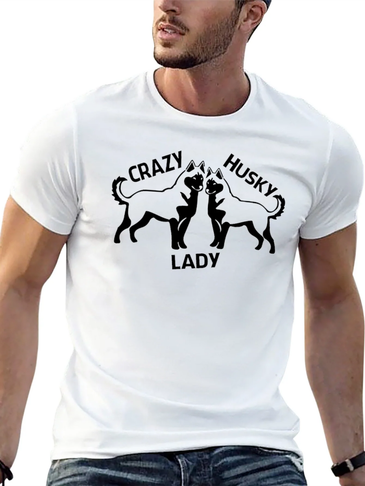 Crazy Husky Lady Black T-Shirt product image 12