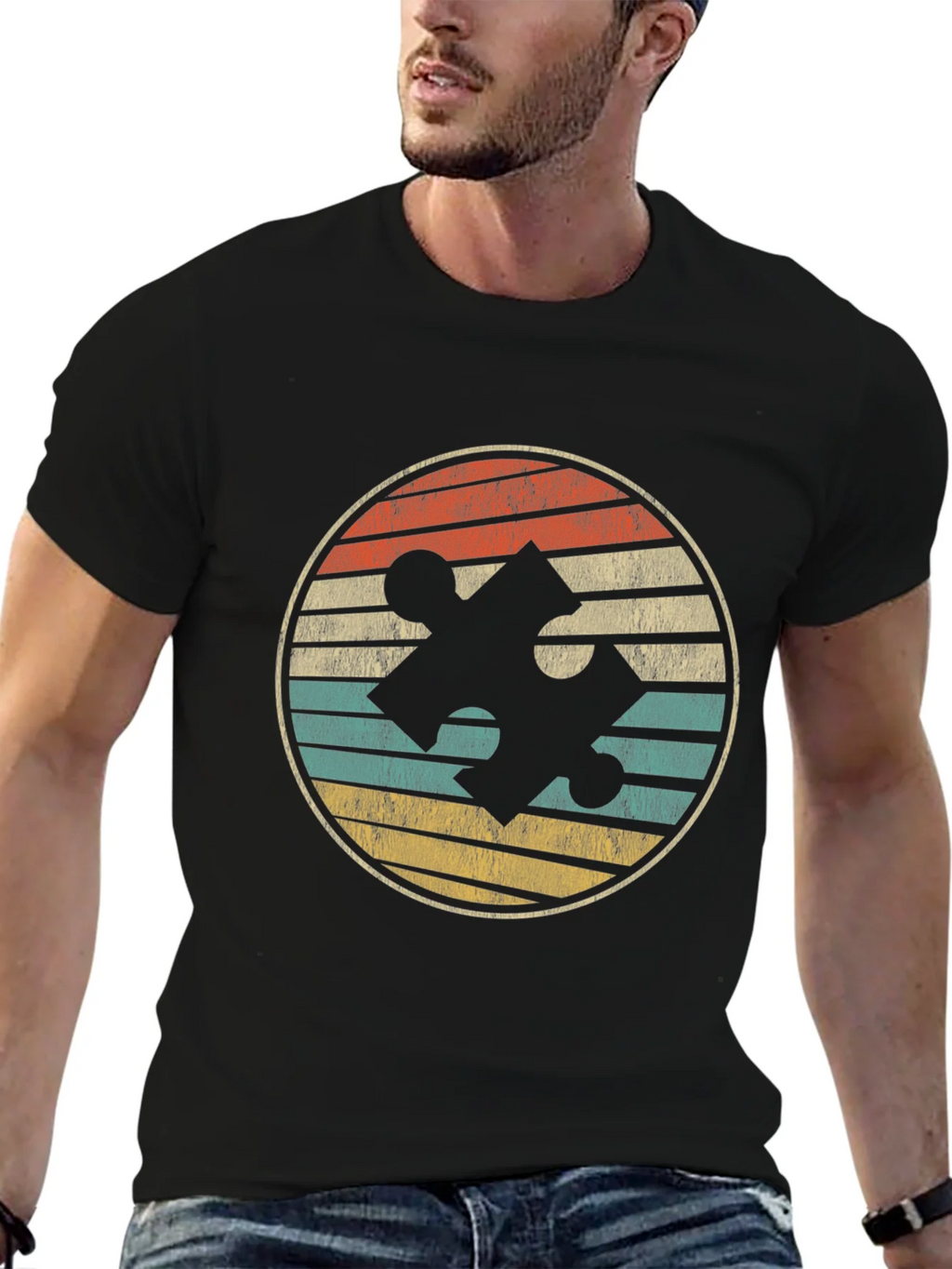 Retro Puzzle Piece Graphic Tee - Black product image 6