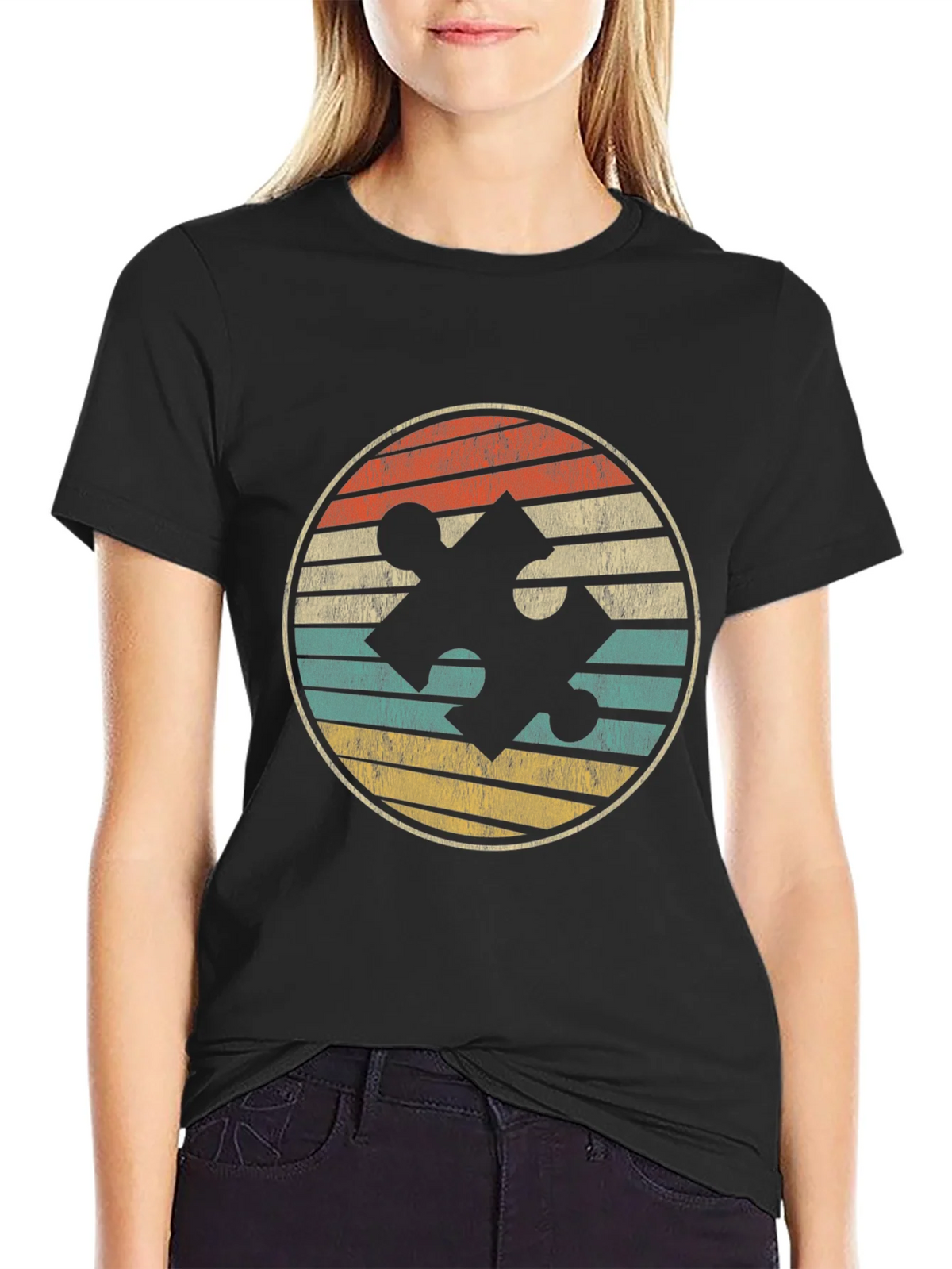 Retro Puzzle Piece Graphic Tee - Black product image 2