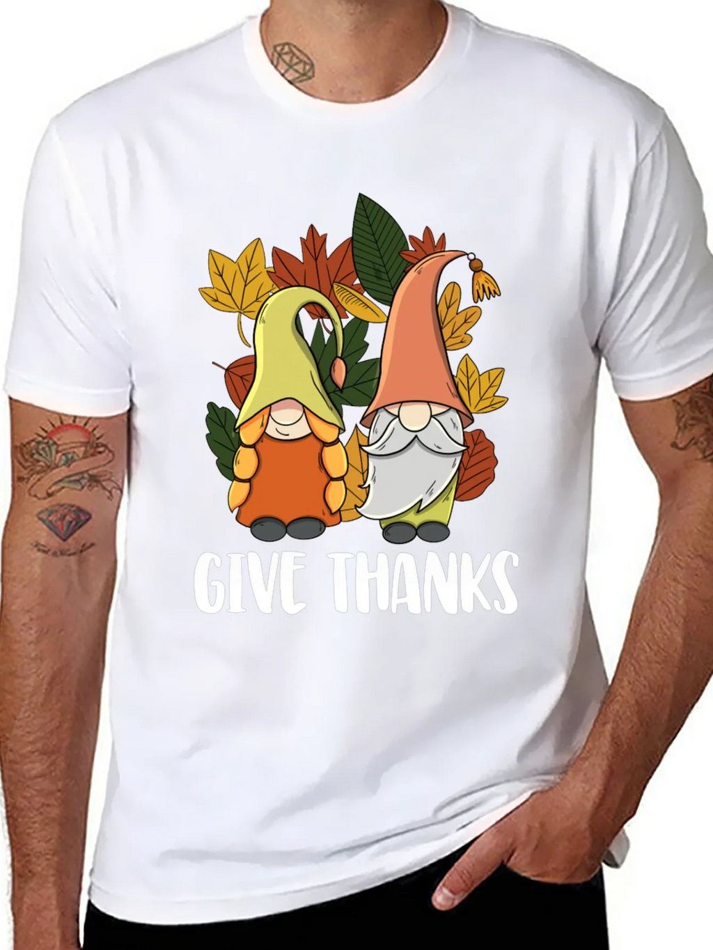 Give Thanks Thanksgiving Gnomes T-Shirt product image 7