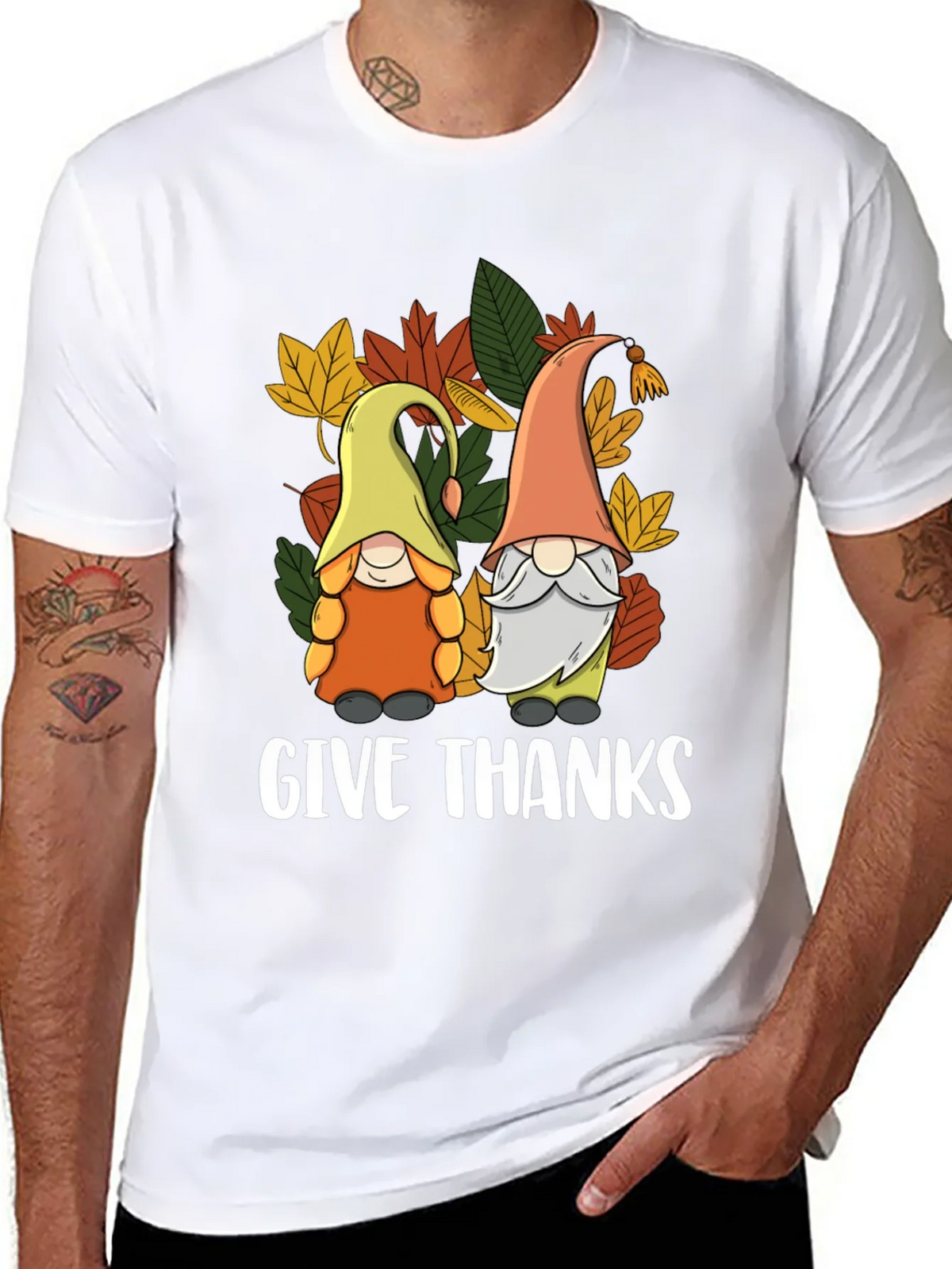 Give Thanks Thanksgiving Gnomes T-Shirt product image 7