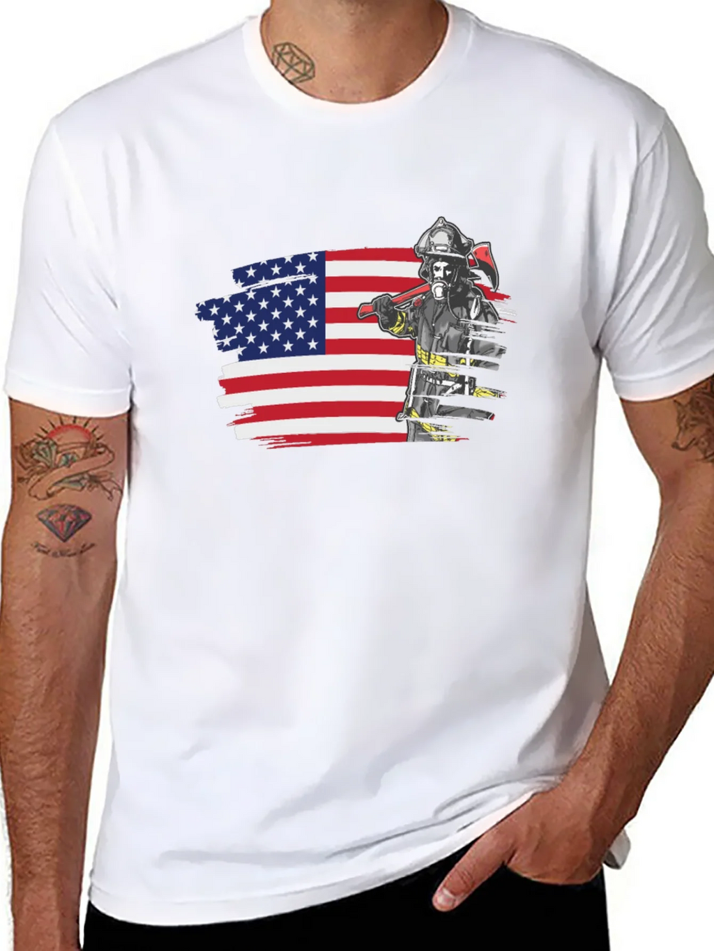 Firefighter USA Flag Graphic Tee product image 7