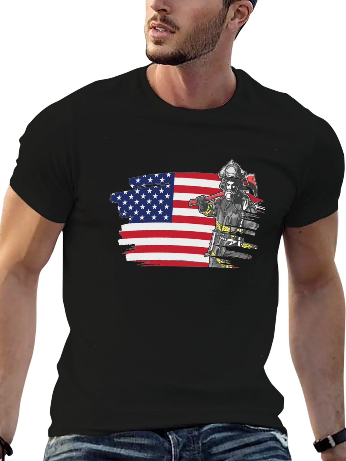 Firefighter USA Flag Graphic Tee product image 6