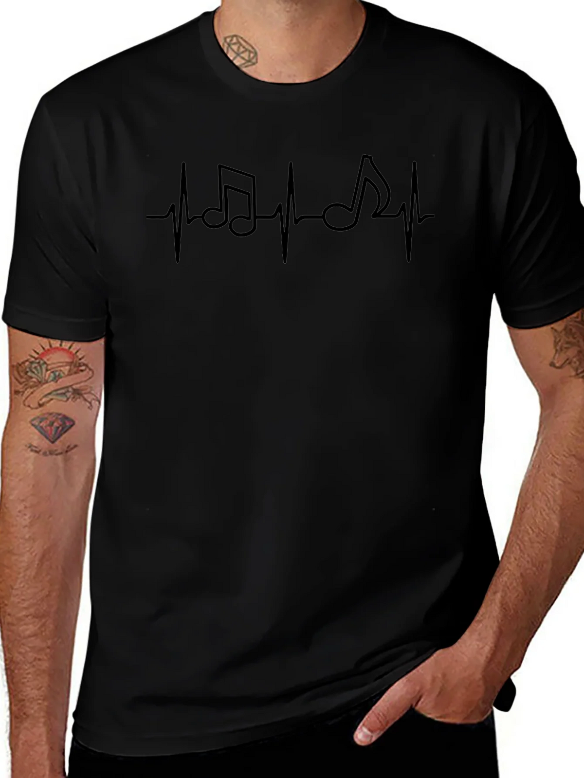 Music Heartbeat Graphic Tee - Black Casual Shirt product image 1