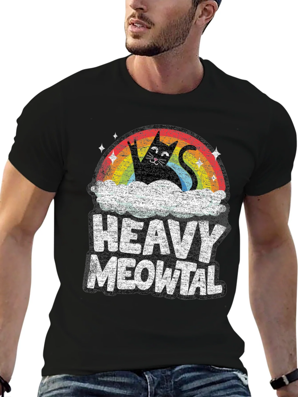 Heavy Meowtal T-Shirt Rocker Cat Rainbow product image 6