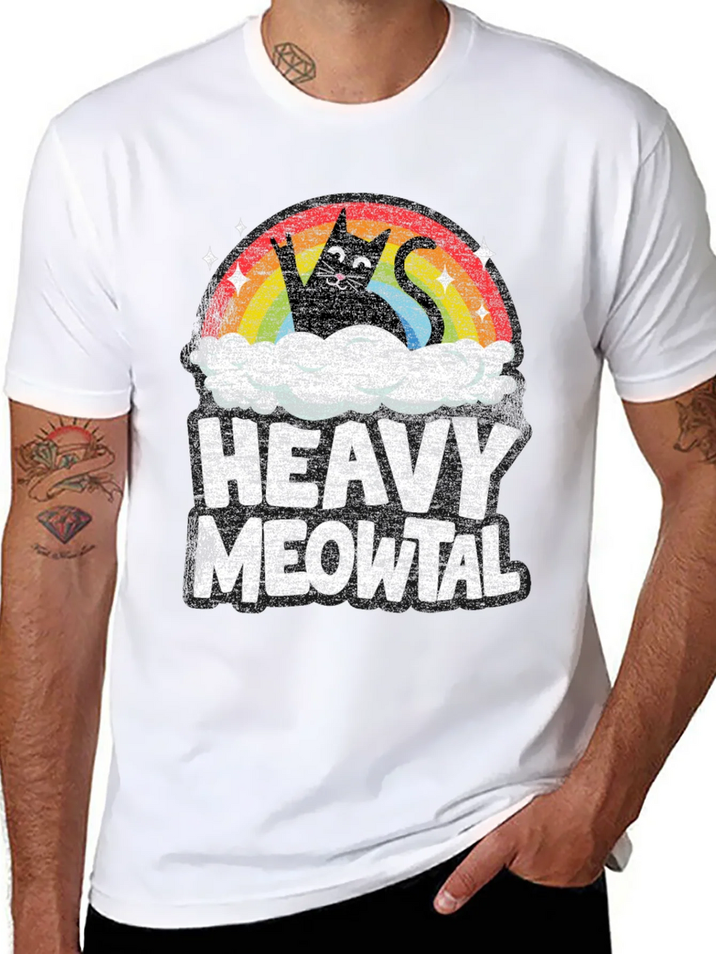 Heavy Meowtal T-Shirt Rocker Cat Rainbow product image 7