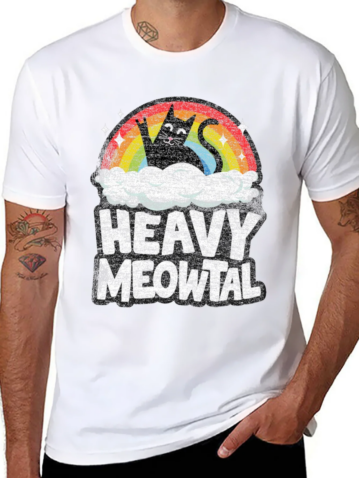 Heavy Meowtal T-Shirt Rocker Cat Rainbow product image 7