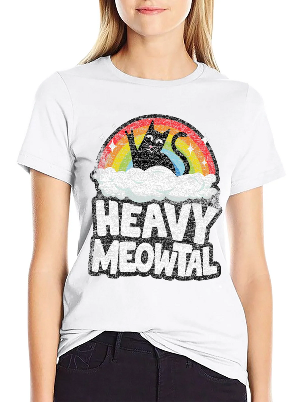Heavy Meowtal T-Shirt Rocker Cat Rainbow product image 8