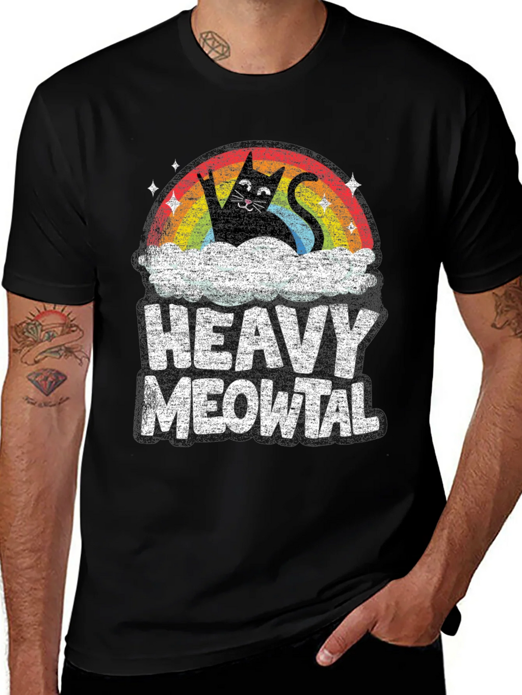 Heavy Meowtal T-Shirt Rocker Cat Rainbow product image 1