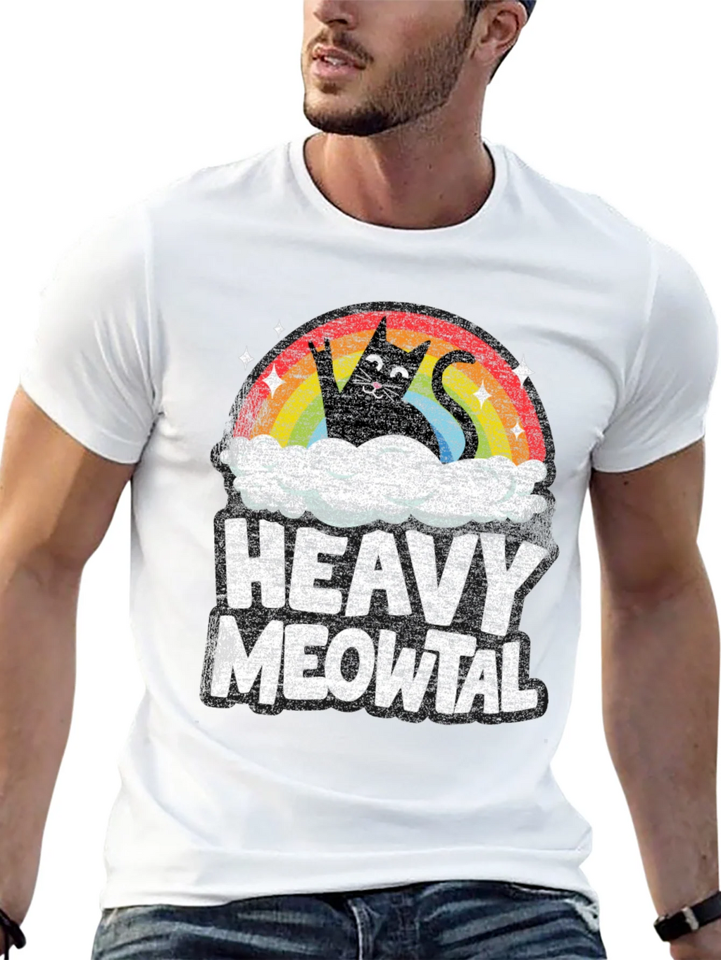 Heavy Meowtal T-Shirt Rocker Cat Rainbow product image 12